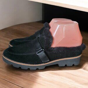 NWOB VIONIC (   ) KAILEN SLIP-ON Black Mule Shearling Suede Shoes